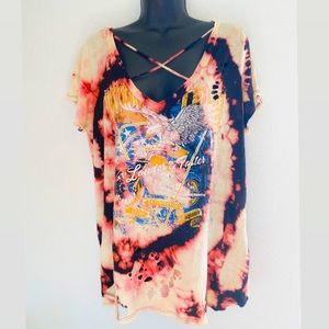 Distressed Motorcycke Burnout Tee Sz L